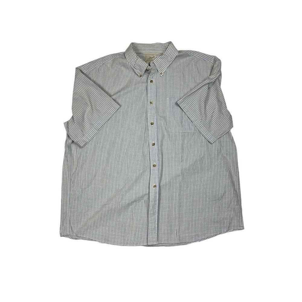 LL Bean 100% Cotton Blue Plaid Short Sleeve Button Down Men's Sz 2XL